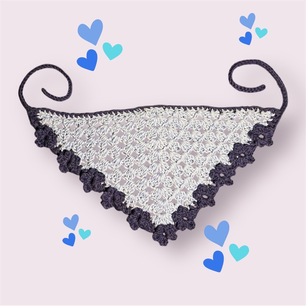 Blue Lace Scarf with floral Trim